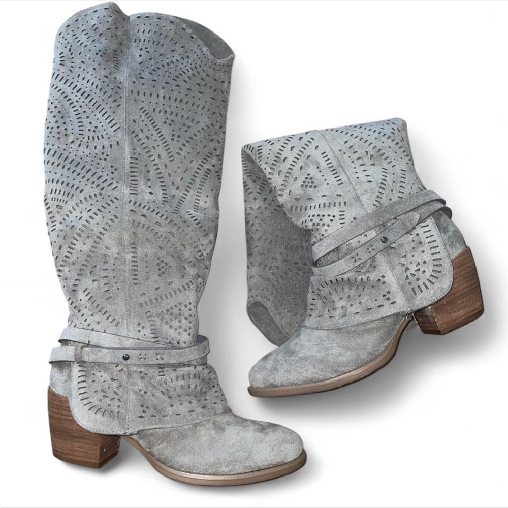 Very G Gray Perforated Heeled Boots